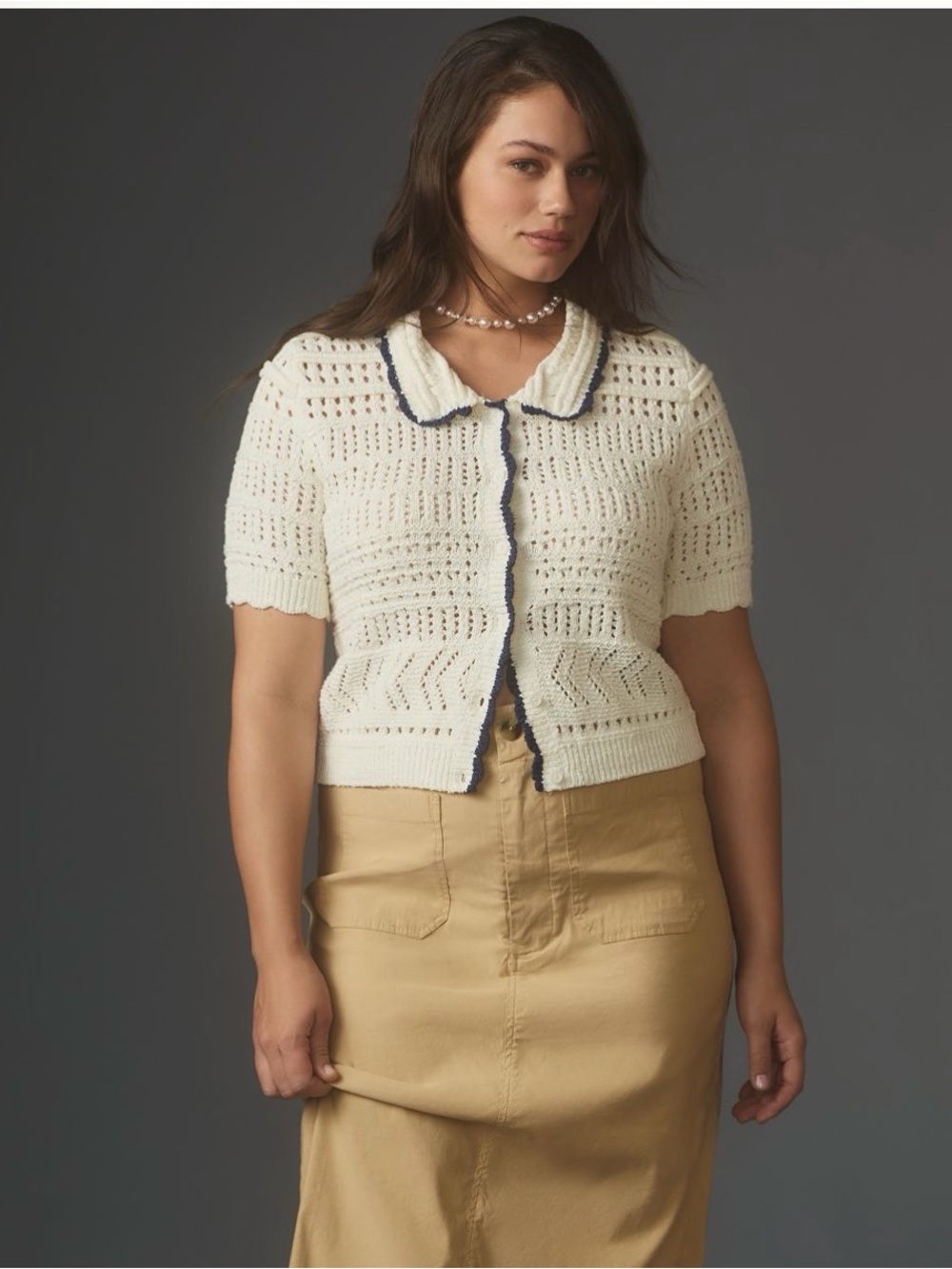 Anthropologie | Maeve Short-Sleeve Open-Stitch Polo Cardigan Sweater | Size: SM - Picture 7 of 7